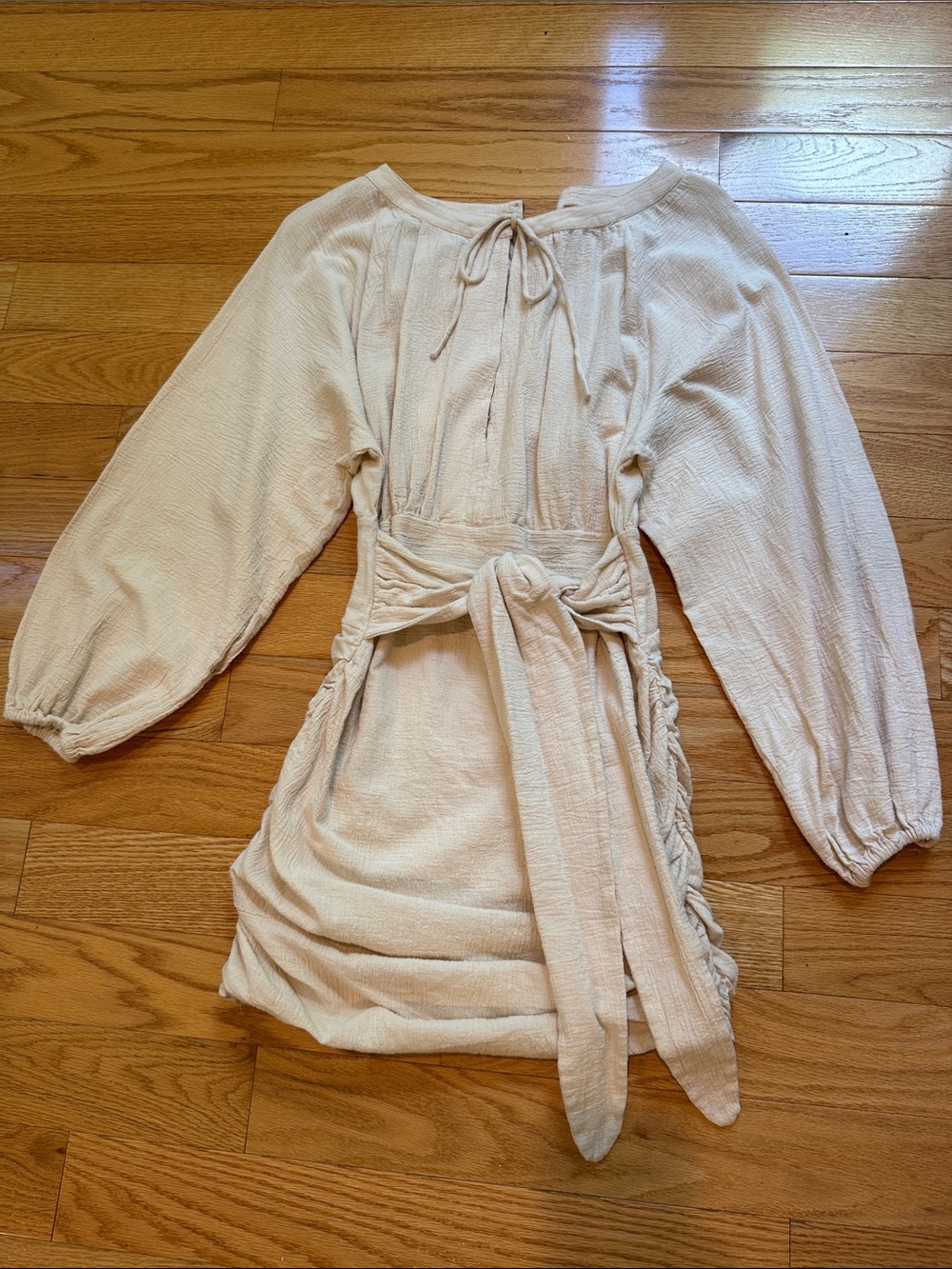 Free People Cream Gauzy Long Sleeve Ruched Mini Dress Medium
